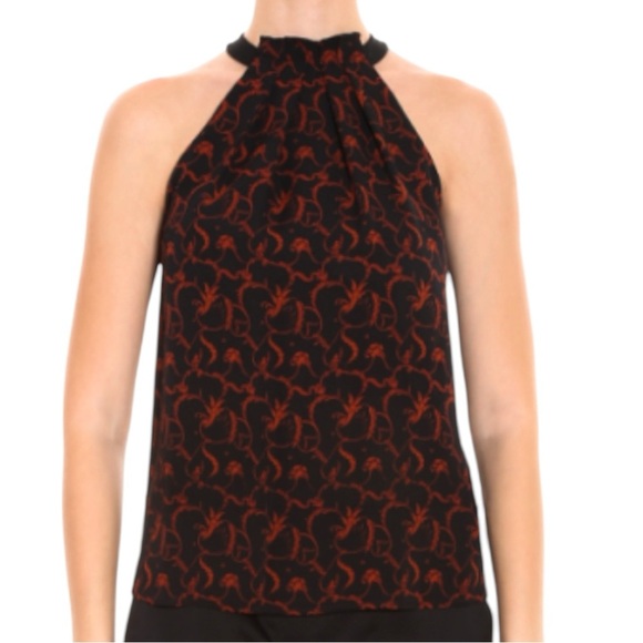 A.L.C.- “Mari” Silk, Printed, Halter Top in Black/Rust, Relaxed Fit - Size 4 - Picture 3 of 12